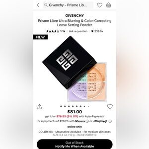 Givenchy Prisme Libre #4 Mousseline Acidulee Radiance Loose Powder 4in 1 Harmony